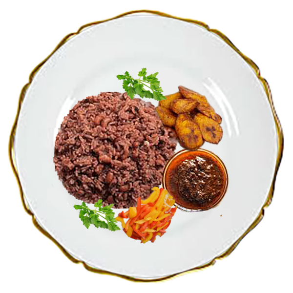 Waakye in Gold rimmed white round plate_11
