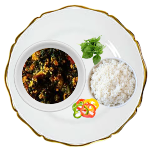 Spinach Stew and Rice with your choice of Poultry, Fish, or Meat